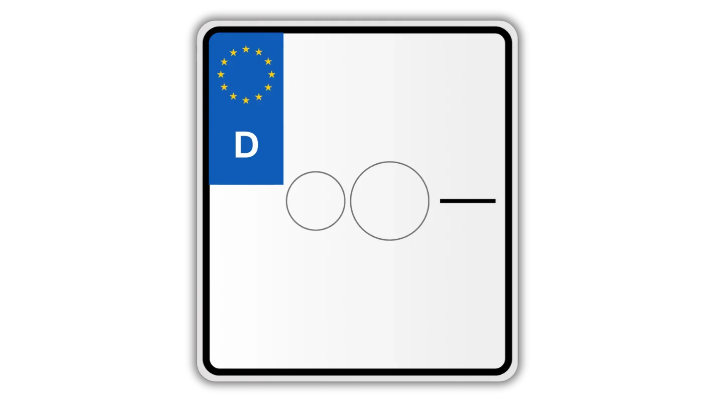 Weiße Motorrad-Saisonkennzeichen mit EU-Sternenkranz und Landeskennung D, schwarz-weiß