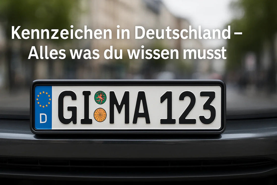 Deutsches Autokennzeichen GI MA 123 mit EU-Flagge und Text Kennzeichen in Deutschland
